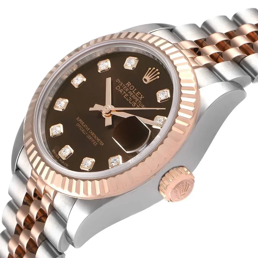 Tham khảo phiên bản Rolex Lady-Datejust 279171 28mm Steel Rose Gold Chocolate Diamond